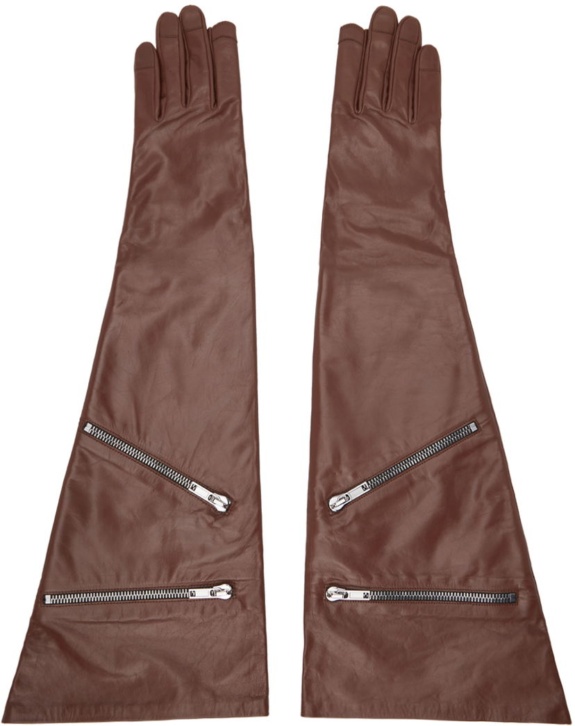 Rokavice Rick Owens Porterville Gauntlets Leather Gloves With Zips Rjava | RR02D6456 LSU