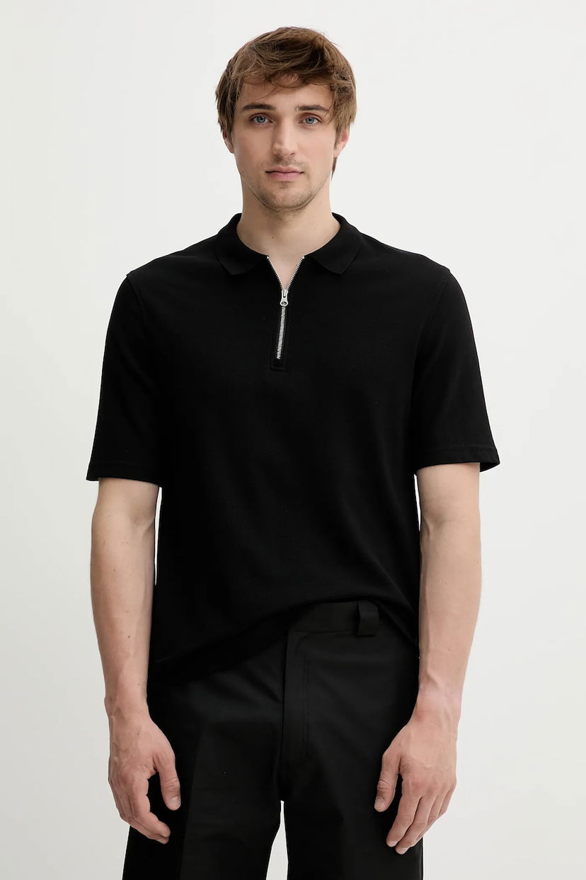 Polo majica Samsoe Samsoe SAMAC Zippered Polo Shirt Črna | M25200033