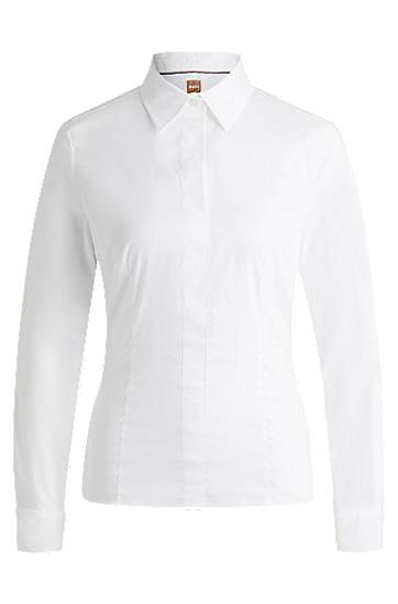 Srajce BOSS Slim Fit Cotton Blend Blouse Bela | 50499433