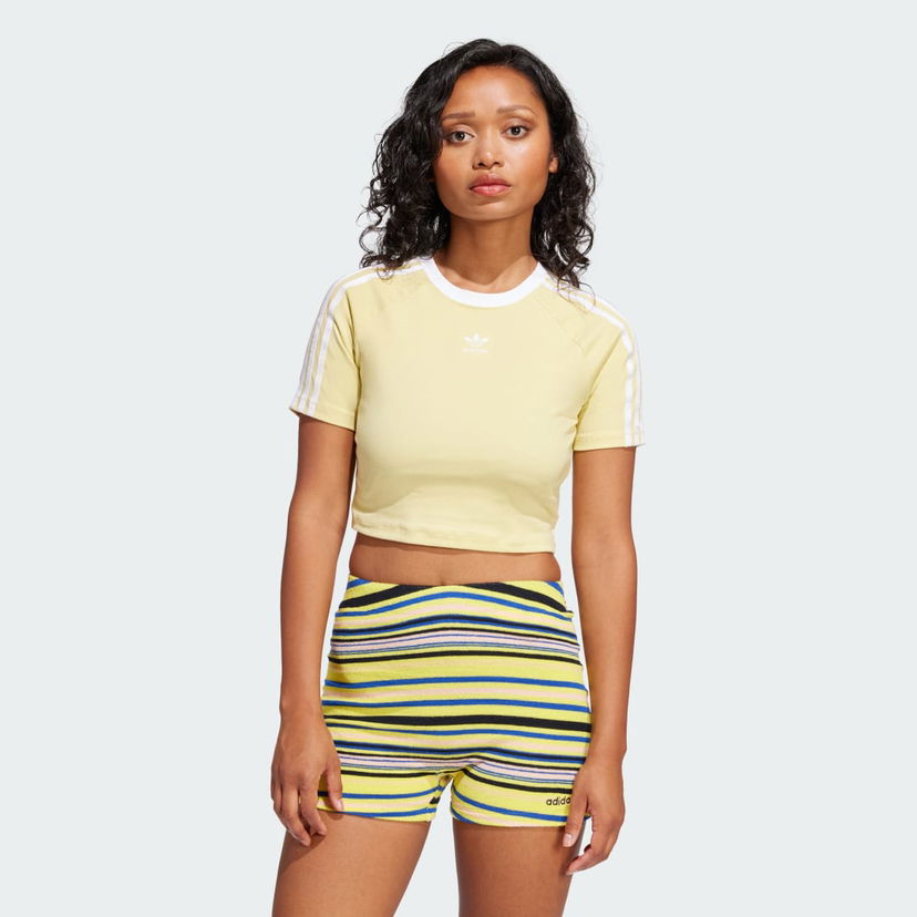 Krop-top adidas Performance 3-Stripes Crop T-Shirt Rumena | JD0307