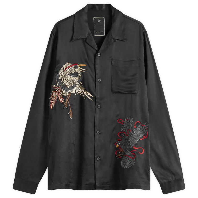 Srajce Maharishi Maharishi Crow & Heron Embroidered Shirt, Size Large Črna | 1494-BLK