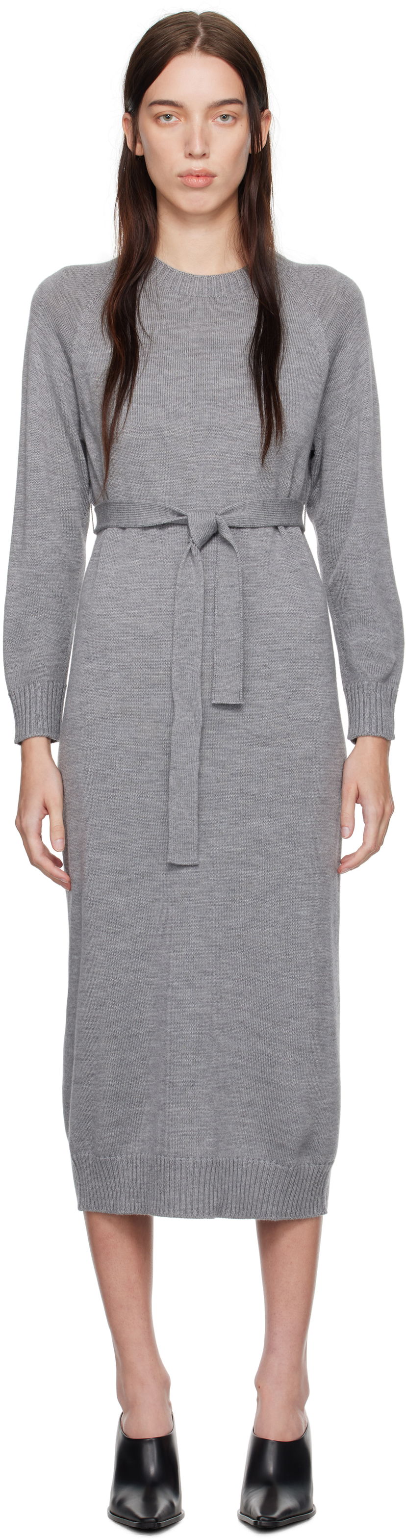 Obleke Max Mara Max Mara Leisure Scrivia Midi Knit Dress Siva | 2426326028600 MM12024