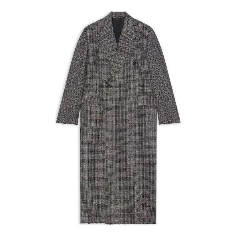 Plašči Balenciaga Double Breasted Check Coat Siva | 704488TMU021070