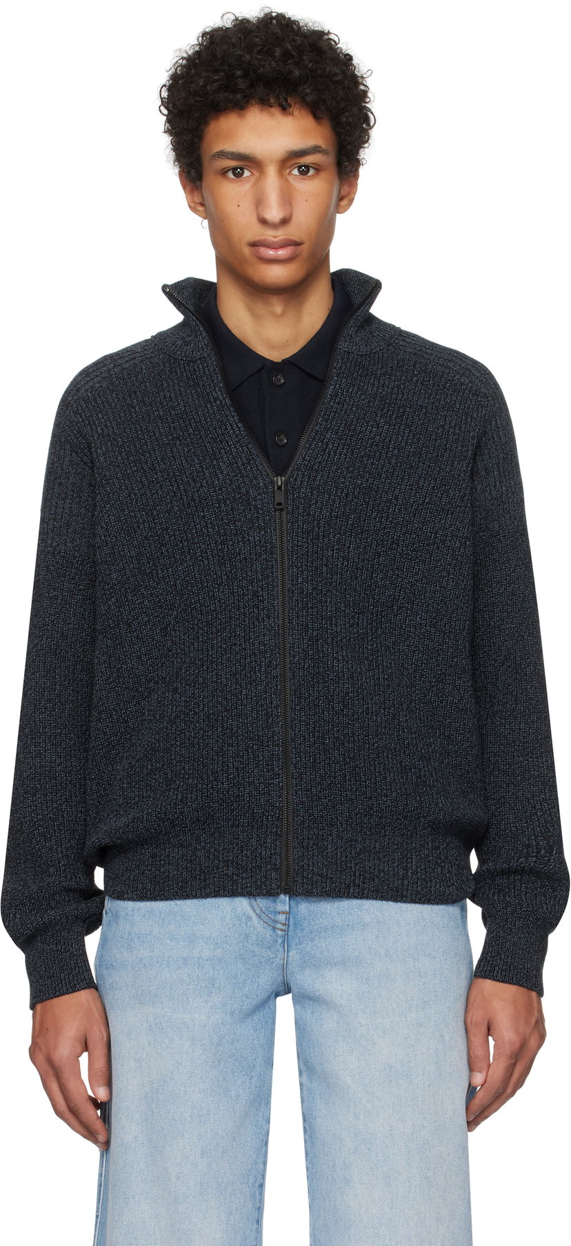 Pleteni pulover BOSS Zip Sweater Mornarica | 50531511