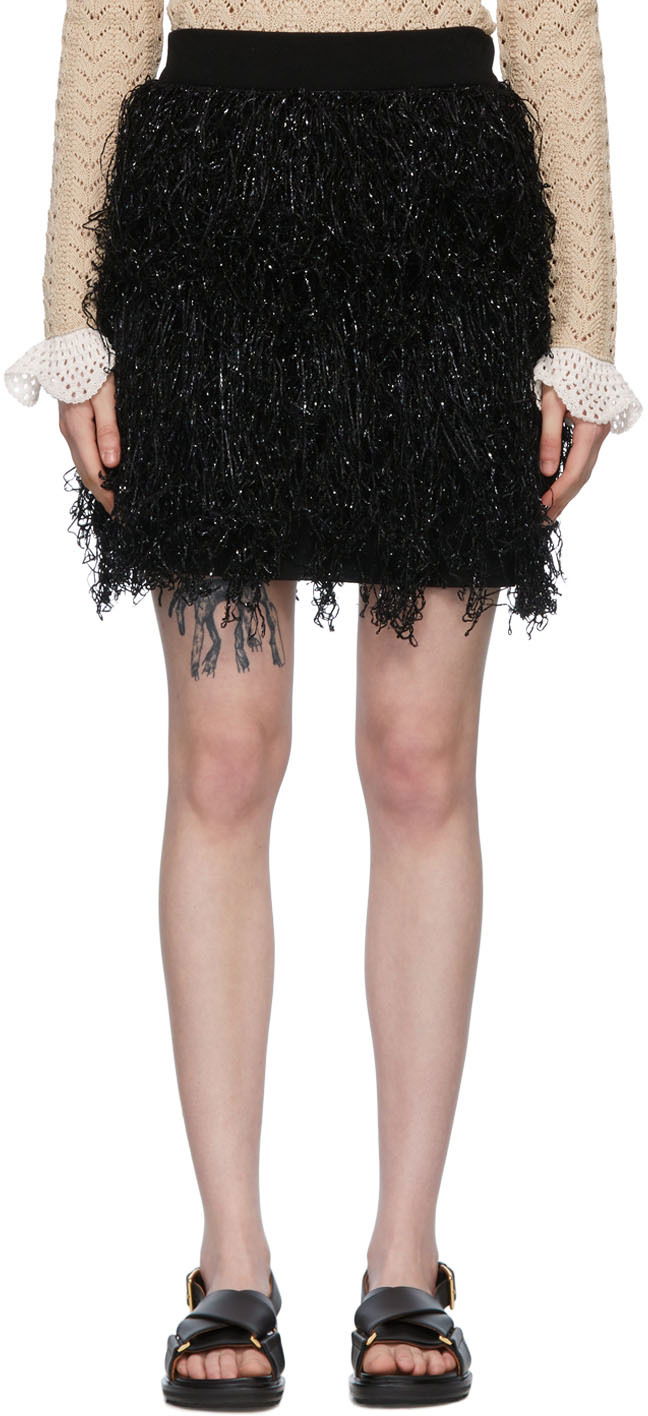 Krila JW Anderson Merino Wool Fringe Mini Skirt Črna | KW0623-YN0008
