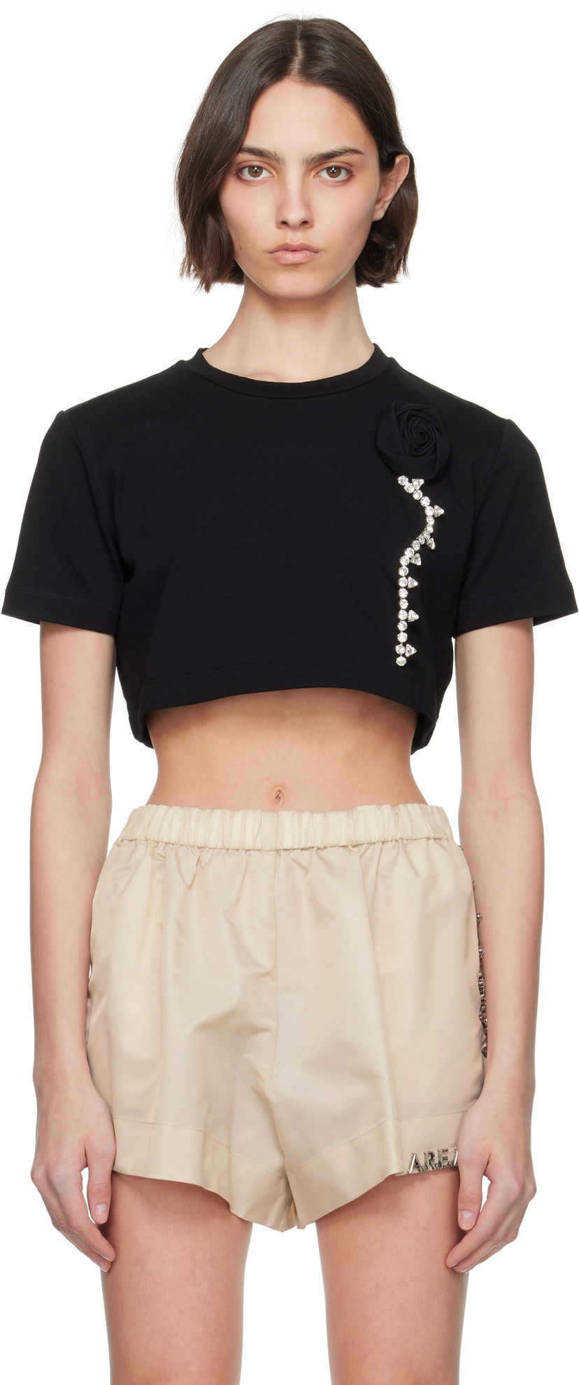 Majica Area AREA Crystal Rosette Cropped T-Shirt Črna | SS25AWTS0028FA02