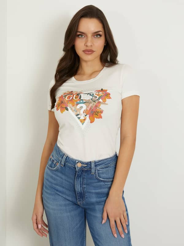 Majica GUESS Flower Logo Stretch T-Shirt Bela | W4GI62J1314