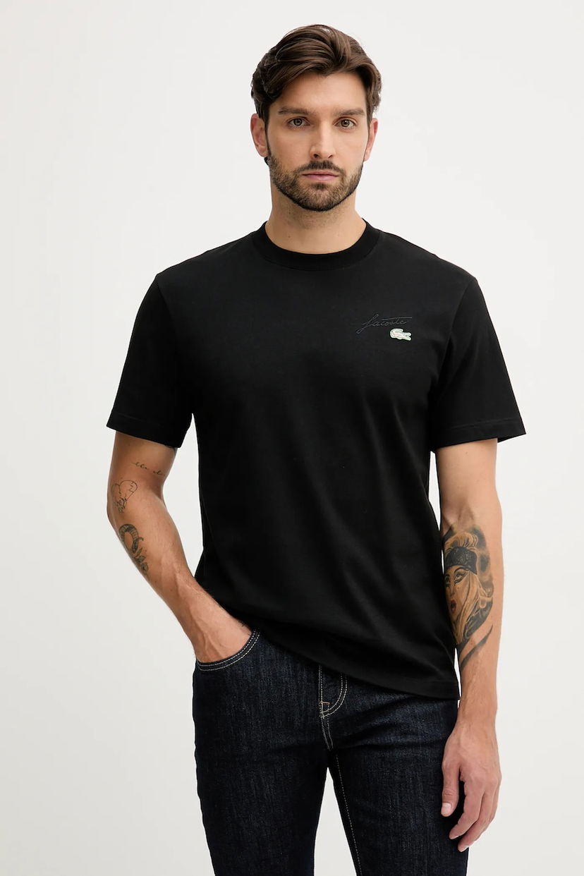 Majica Lacoste Cotton Crew Neck Short Sleeve T-shirt with Embroidered Chest Design Črna | TH5492