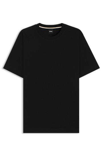 Majica BOSS Regular-Fit Cotton Jersey T-Shirt with Ribbed Collar Črna | 50468972