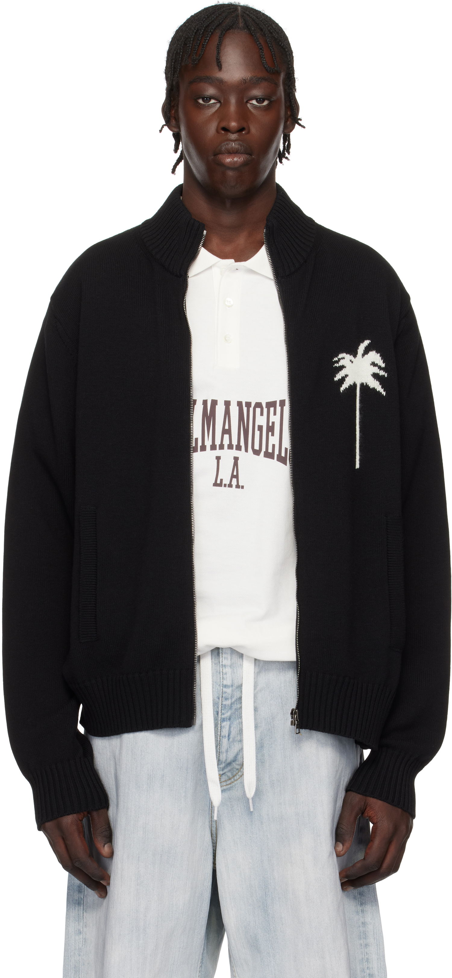 Pleteni pulover Palm Angels Knit Track Jacket With Embroidered Logo Črna | PMHA061S25KNI0011003, 0