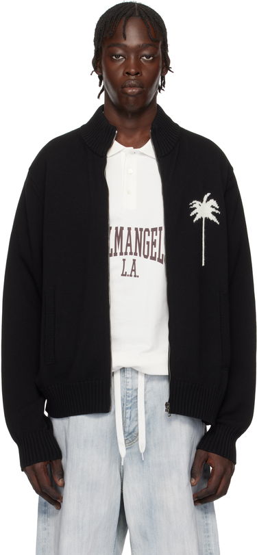 Pleteni pulover Palm Angels Knit Track Jacket With Embroidered Logo Črna | PMHA061S25KNI0011003, 0
