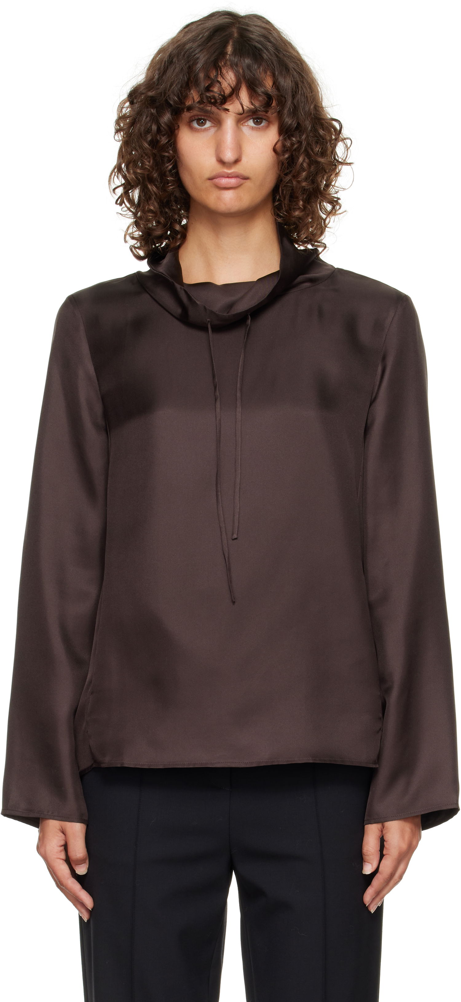 Srajce Loulou de Saison Loulou de Saison Cyna Silk Cowl Neck Blouse Rjava | CYNA, 0