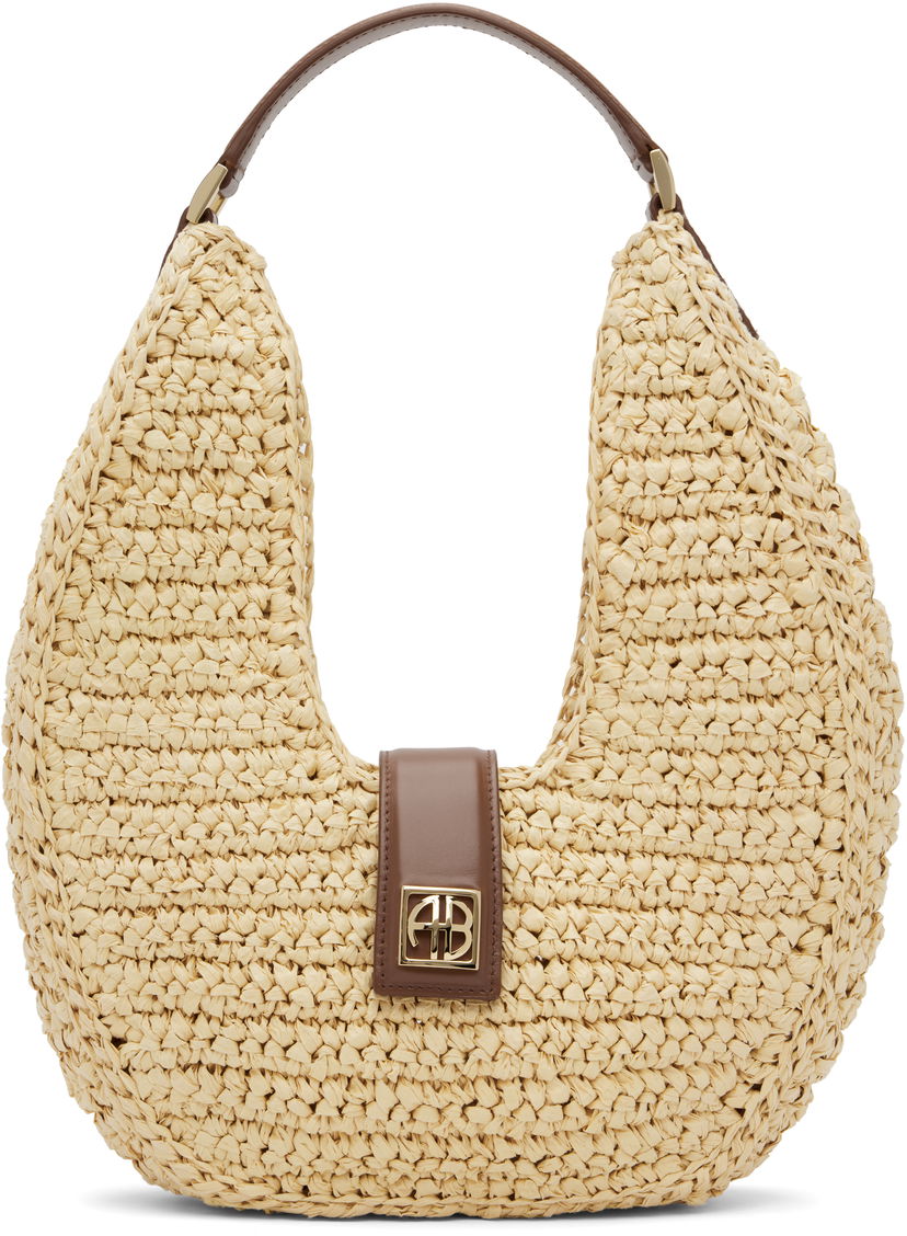 Torba za čez ramo Anine Bing ANINE BING Lou Monogram Raffia Shoulder Bag Bež | A-13-11207-NAT1