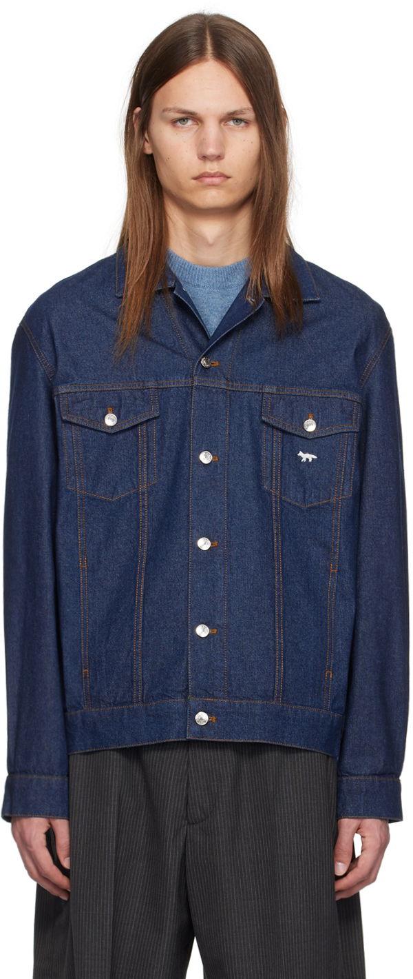 Jakna MAISON KITSUNÉ Embroidered Logo Denim Jacket Modra | NM02111WW0081