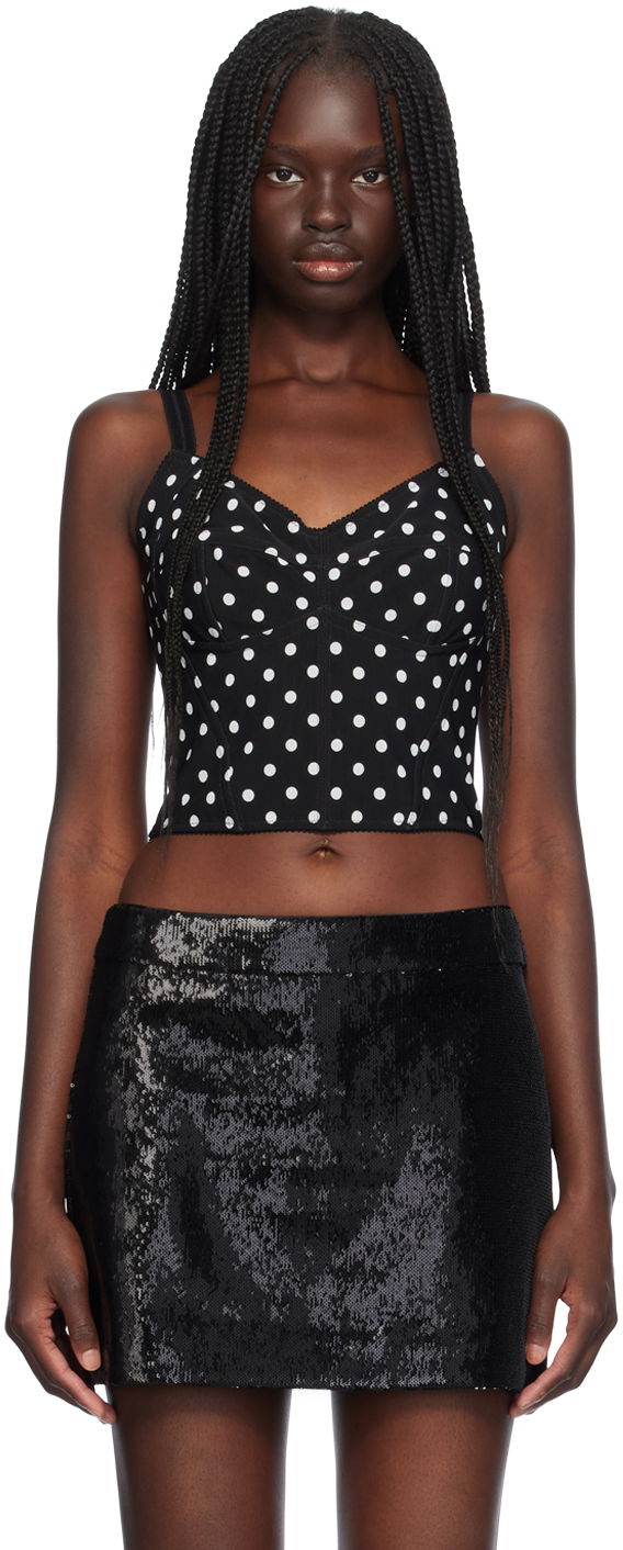 Majica brez rokavov Dolce & Gabbana Dolce&Gabbana Polka Dot Marquisette Top Črna | F7AB7T FSUBG