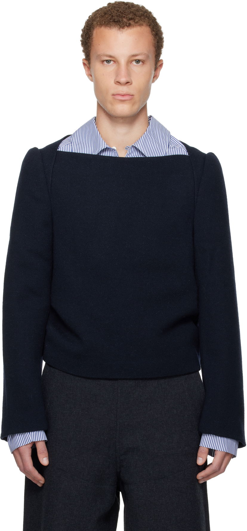 Pleteni pulover Dries Van Noten Wool Square-Neck Pullover Mornarica | 252-020763-2197