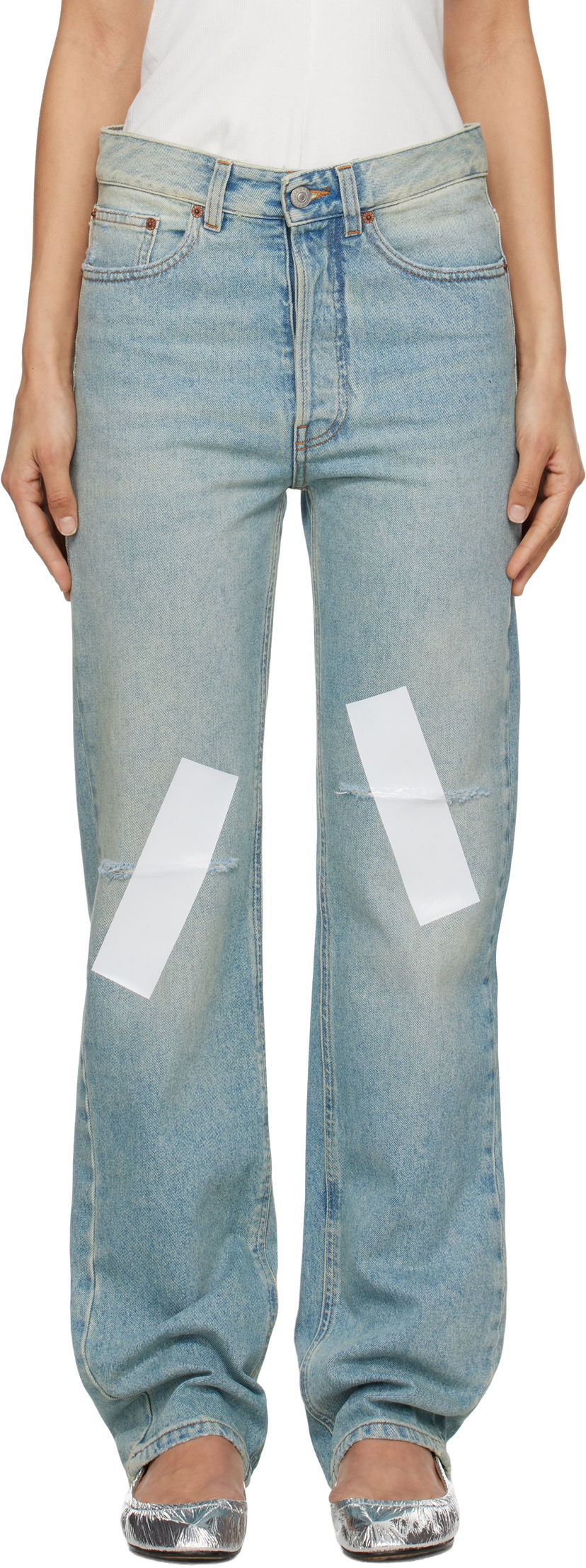 Kavbojke Maison Margiela MM6 Maison Margiela Distressed Taped 5 Pocket Jeans Modra | S52LA0248 M30019
