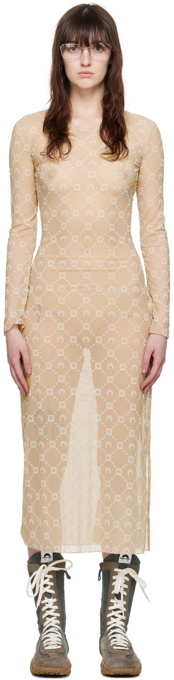 Obleke Marine Serre Moonogram Midi Dress Bež | WDR253