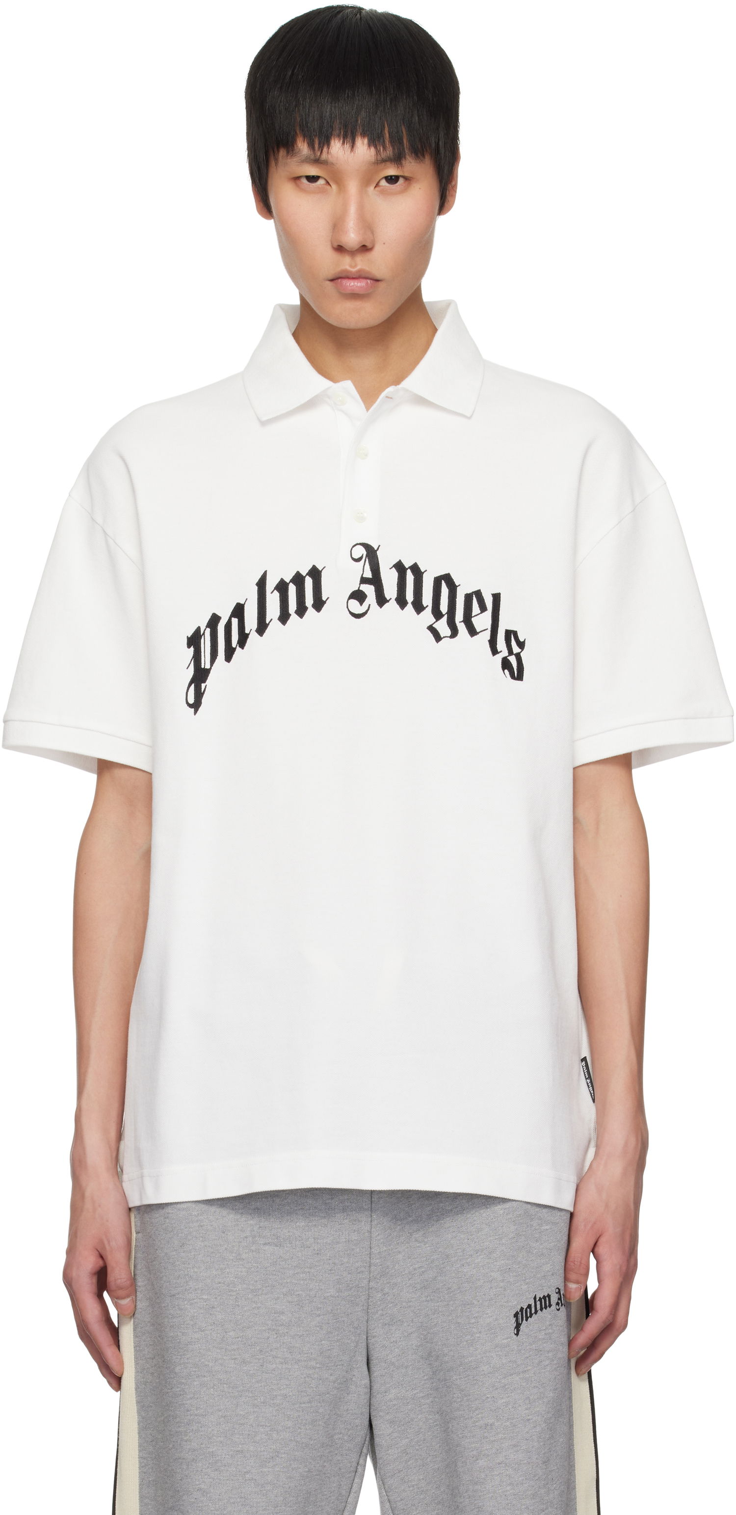 Polo majica Palm Angels Palm Angels Curved Logo Polo Bela | PMGB012S25FAB0030310, 0