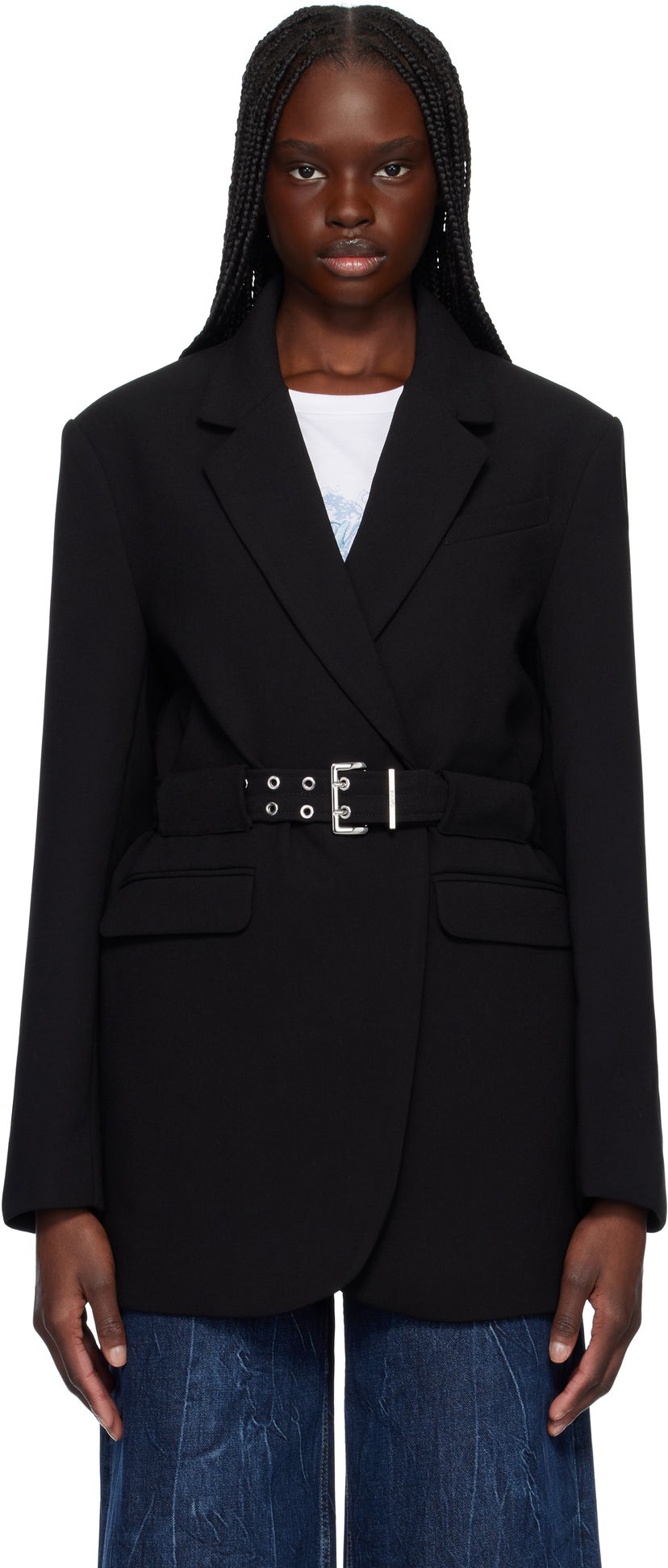 Jakna GANNI GANNI Bonded Crepe Blazer with Belt Črna | W0241