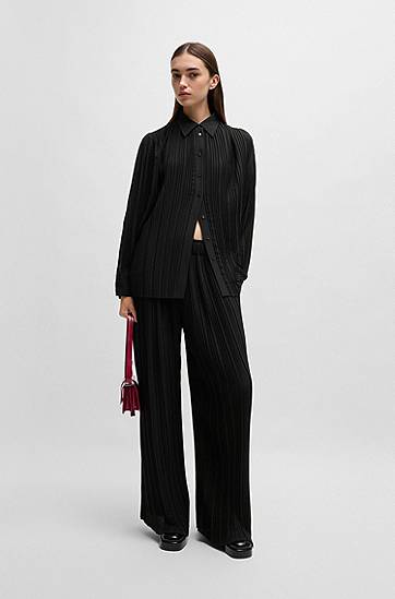 Srajce BOSS Plissé Crepe Regular-Fit Blouse Črna | 50524203, 1