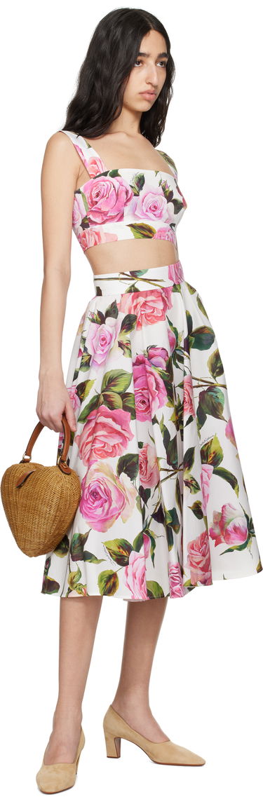 Krila Dolce & Gabbana Dolce&Gabbana Rose-Print Cotton Circle Midi Skirt Bela | F4C1XT HS5S4, 3
