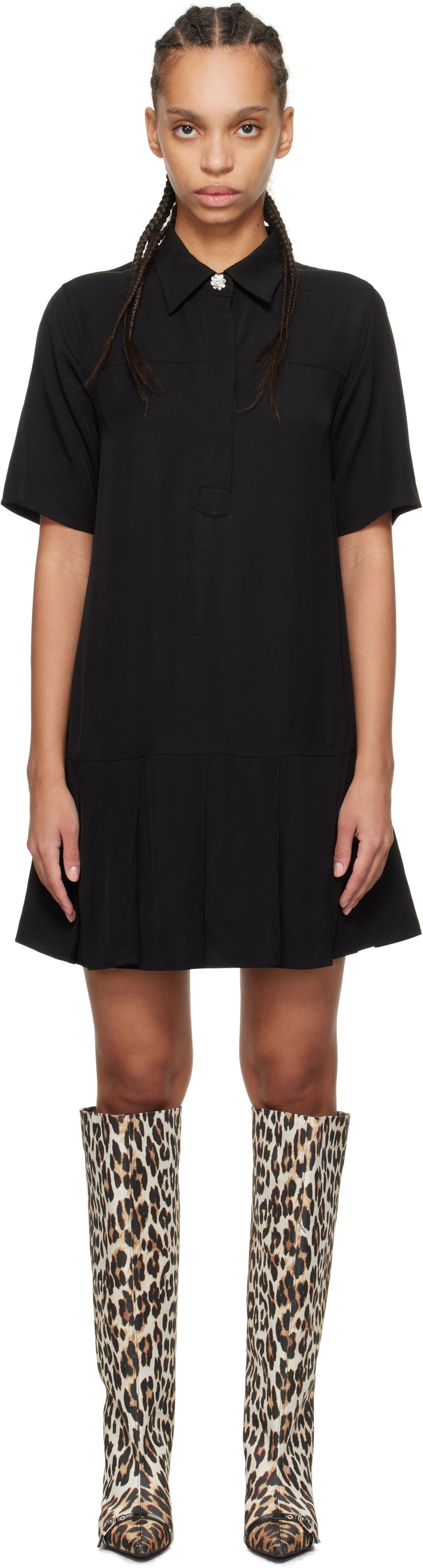 Obleke GANNI GANNI Viscose Twill Mini Dress Črna | W0083