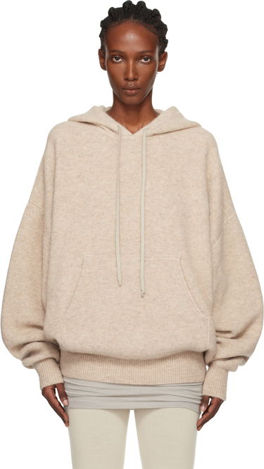 Pulover Rick Owens Concordians Hun Oversized Knitted Hoodie with Kangaroo Pocket Bež | RO02E4660 KWP, 0