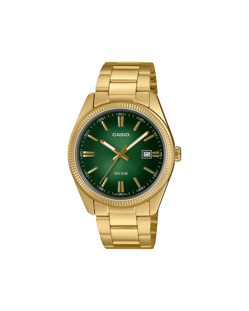 Ure CASIO Wrist Watch with Green Dial and Gold Bracelet undefined | MTP-1302PGC-3AVEF