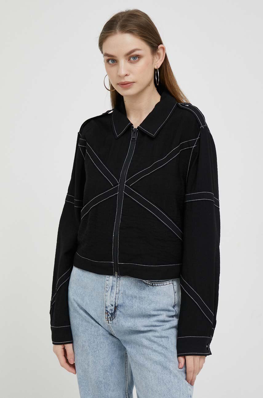 Jakna DKNY Crinkle Dressing Zipper Front Statement Jacket Črna | P3DCTS02, 0