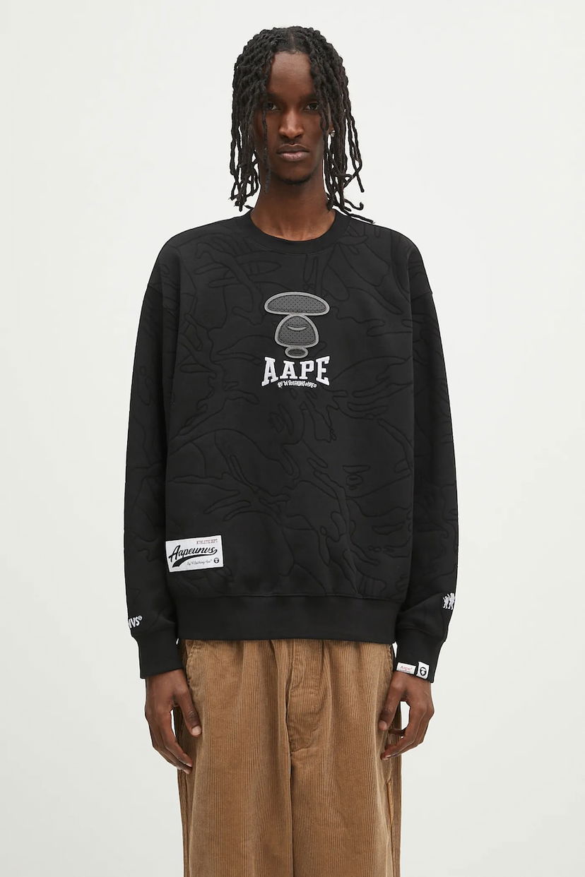 Pulover AAPE by A Bathing Ape AAPE Main Crew Neck Sweatshirt Črna | AAPSWMB385XXN