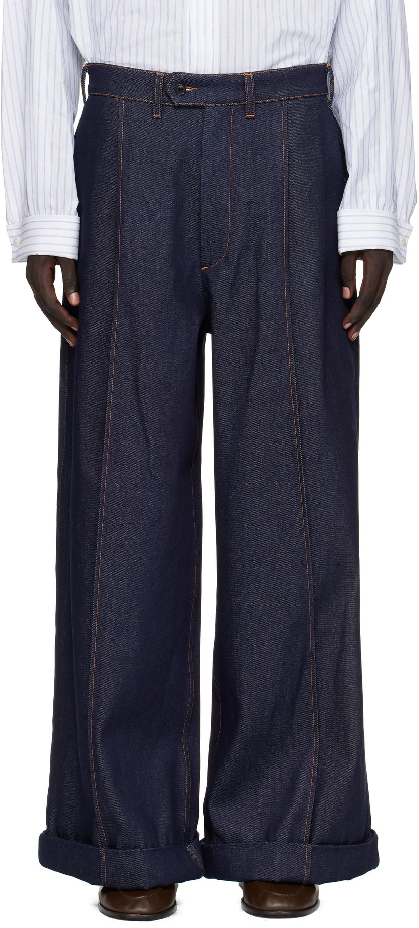 Kavbojke HED MAYNER Hed Mayner Wide-Leg Cuffed Front Seam Jeans Mornarica | HMMB67035B-HB191