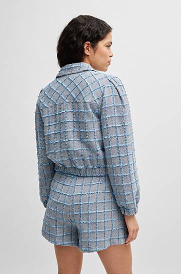 Bomber jakna BOSS Tweed Cropped Jacket Modra | 50518962, 1