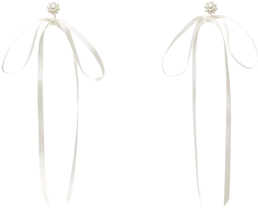 Uhani Simone Rocha Simone Rocha Bow Ribbon Stud Earrings Bela | ERG389 0904, 0