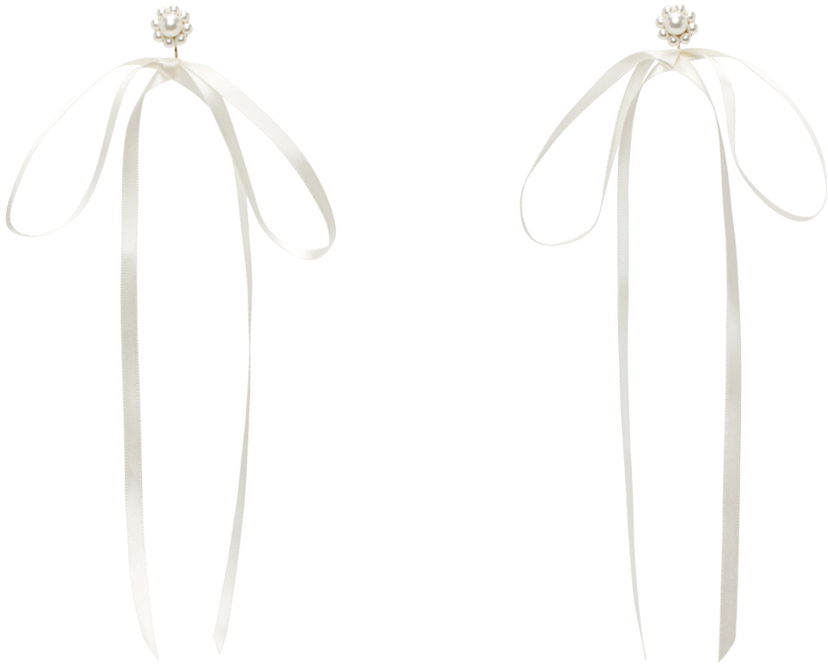 Uhani Simone Rocha Simone Rocha Bow Ribbon Stud Earrings Bela | ERG389 0904