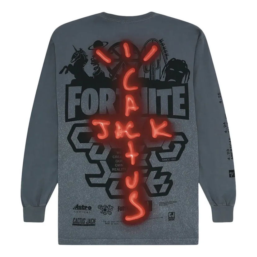 Majica Cactus Jack by Travis Scott Travis Scott Back Bling Long Sleeve T-Shirt Siva | TC-370