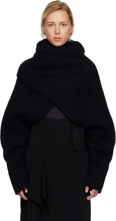 Pleteni pulover sacai Oversized Wool Knit Crossover Turtleneck Črna | 25-08201, 0