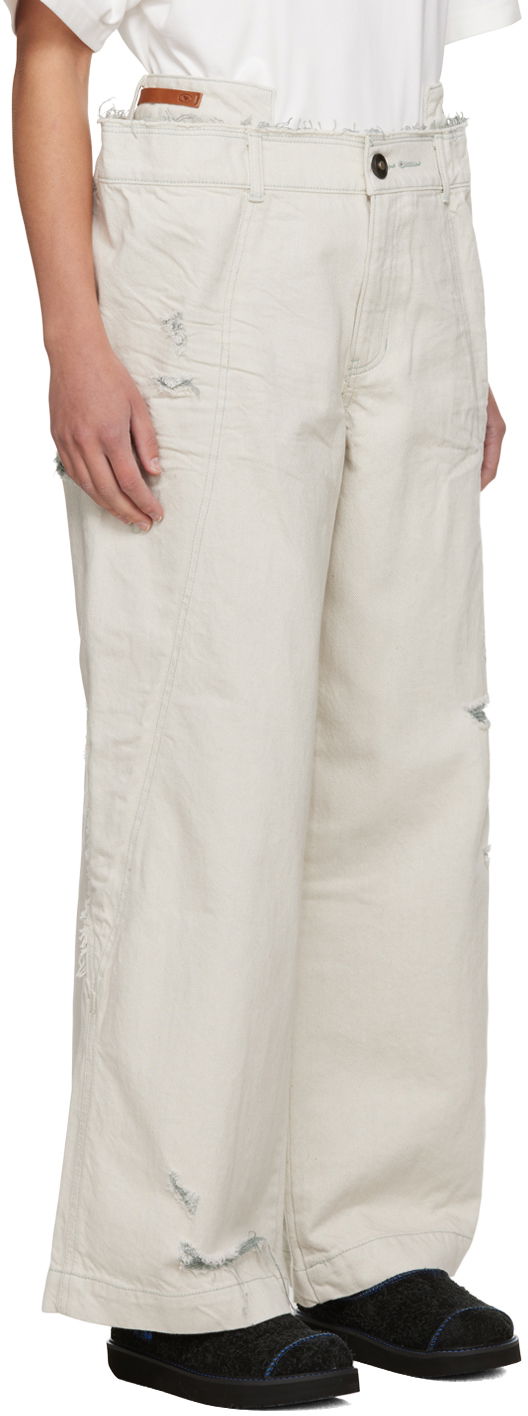 Cargo hlače ADER ERROR Distressed Wide Leg Jeans Bež | BMADFWBT0110WH, 1