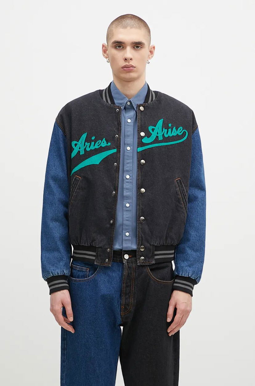 Bomber jakna Aries Varsity Denim Jacket Črna | AR7030302