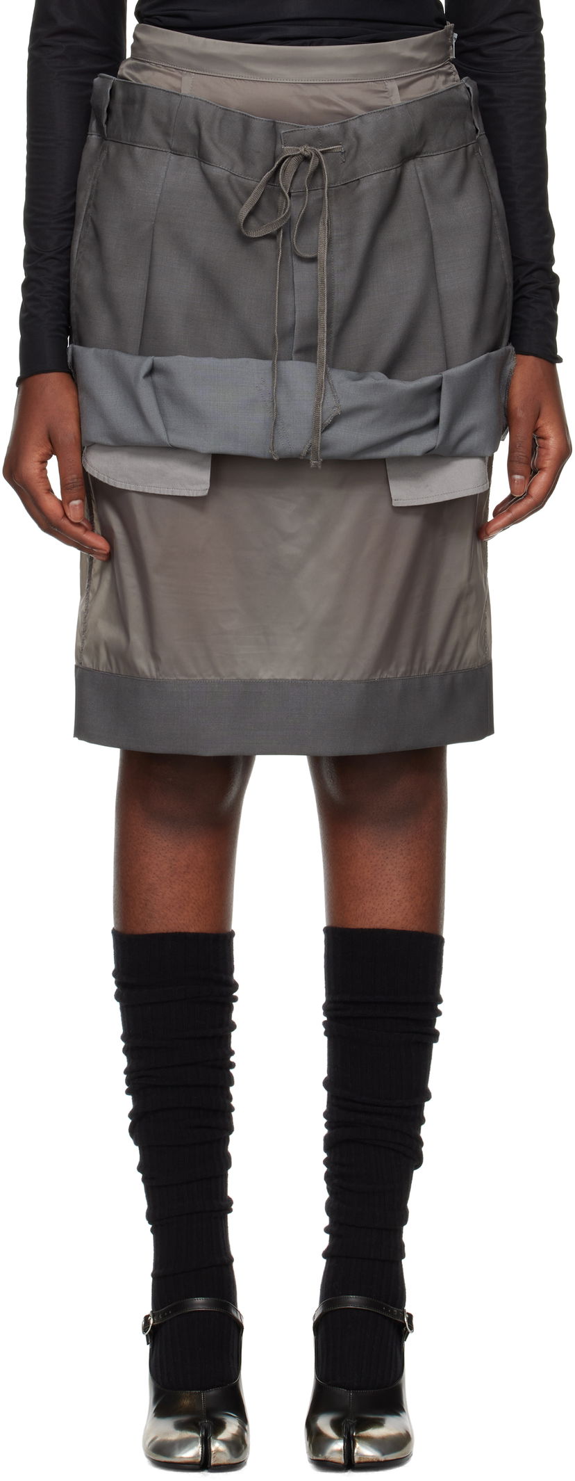 Krila Maison Margiela Mix Fabric Midi Skirt Siva | S51ME0025 MTN021