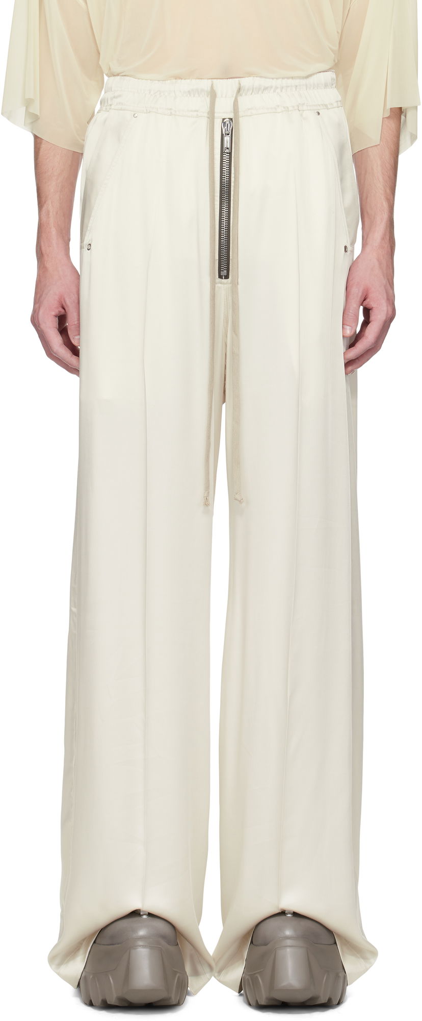 Hlače Rick Owens Rick Owens Hollywood Wide Bela Trousers Bež | RR01E5366 SCH