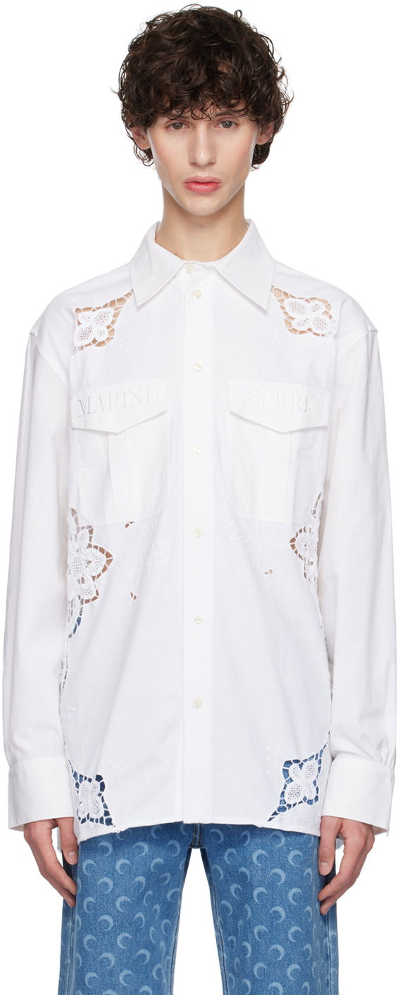 Srajce Marine Serre Upcycled Twin Pocket Shirt With Lace Bela | USI022A UWOV0045