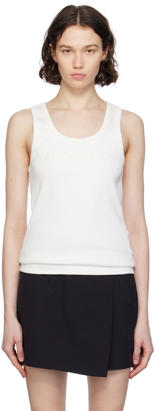 Majica brez rokavov Moncler White Embroidered Tank Top Bela | J10938P0000689AK6, 0