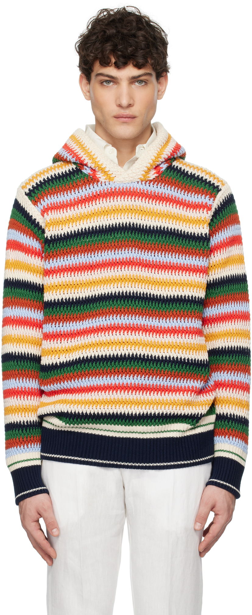 Pleteni pulover Orlebar Brown Kirk Striped Knit Hoodie Večbarvna | 280040