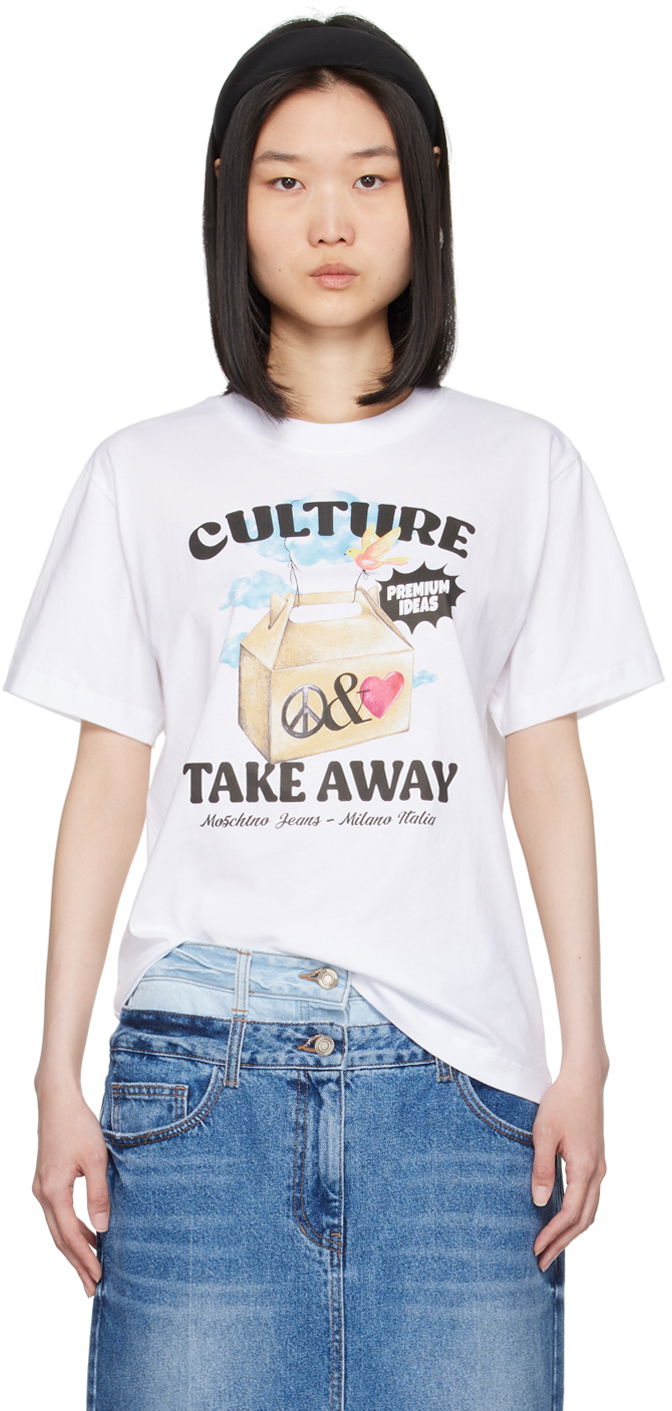 Majica Moschino Moschino Jeans 'Culture Take Away' Graphic T-Shirt Bela | 242K10708