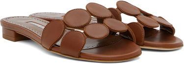 Obleke Manolo Blahnik Manolo Blahnik Haribalmuflat Leather Scalloped Slides Rjava | 424-1839, 3