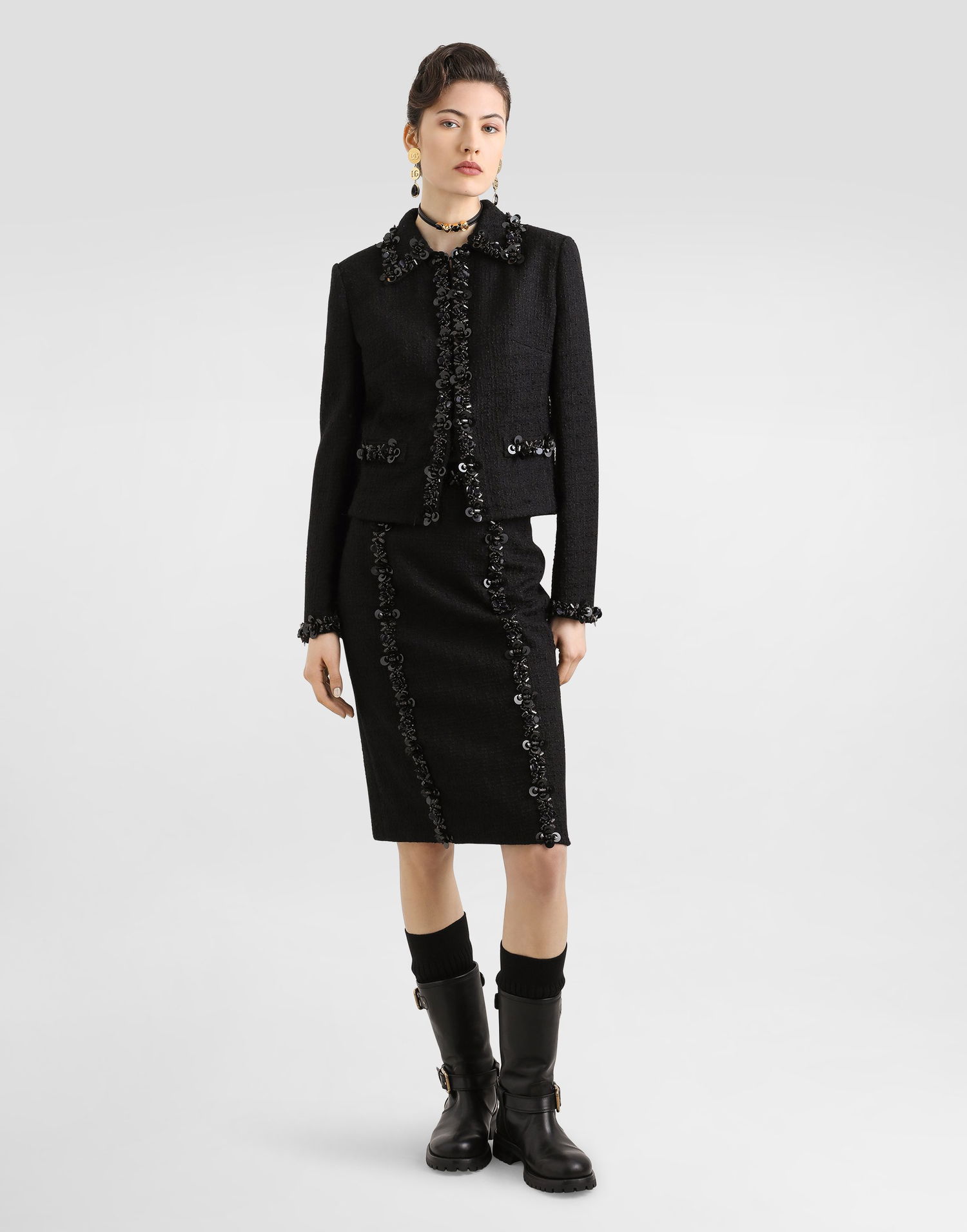 Krila Dolce & Gabbana Dolce & Gabbana Stretch Mat Sheath Skirt with Sequins Črna | F4C7CZFUCDQN0000, 1