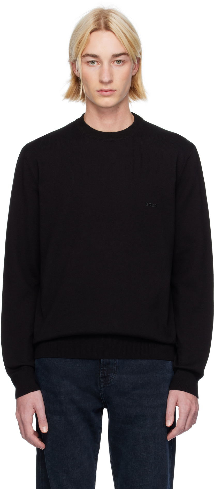 Pleteni pulover BOSS Logo-Embroidered Sweater Črna | 50506023