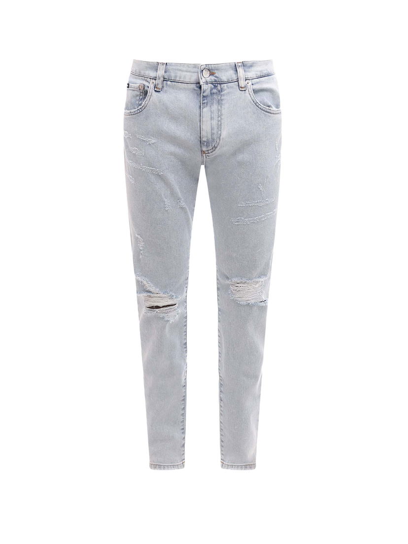 Kavbojke Dolce & Gabbana Stretch Cotton Ripped Effect Jeans Blue Siva | GY07CDG8FS9#S9001