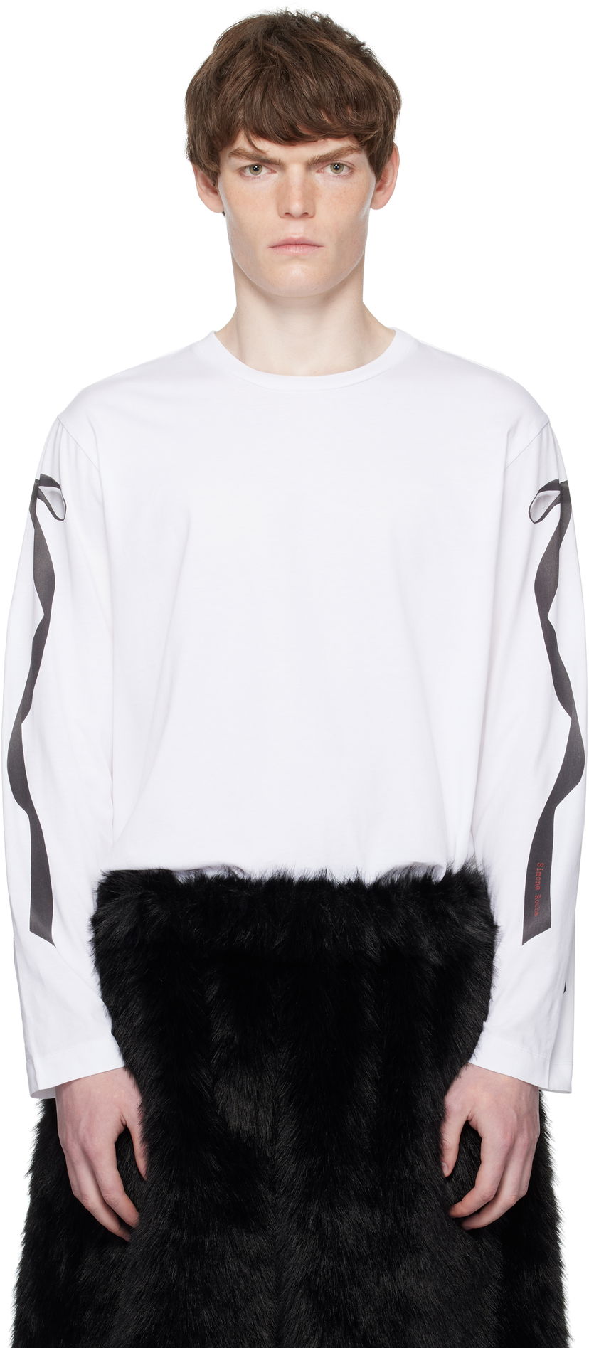Majica Simone Rocha Simone Rocha Ribbon Bow Tail Long Sleeve T-Shirt Bela | 5194P54-M 0569